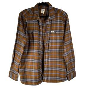 Vintage Lee Flannel Plaid Button Top Thick Workwear Brown Blue Mens Size Medium